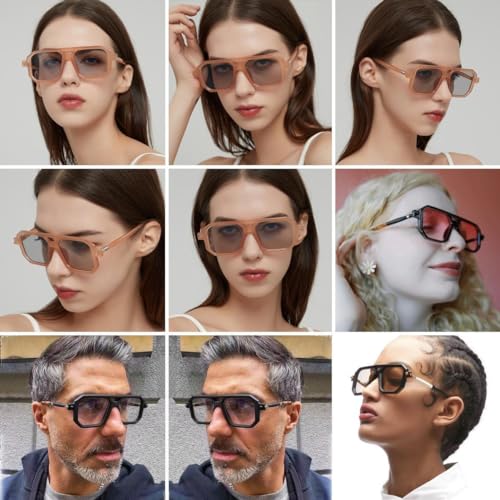 NIDOVIX Vintage Square 70s Aviator Sunglasses for Women Men Retro Classic Flat Aviator Frame Sun Glasses UV Protection4