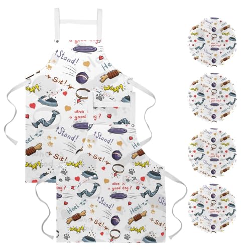 Lot de 2 tabliers de cuisine avec motif empreintes de chien pour la patisserie et le restaurant