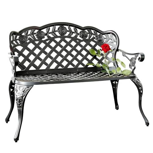 Baodiale Gartenbank, Metallbank aus Aluminium in Bronze, geeignet für Garten, Veranda, Park, Vorhalle, Balkon, Außenbereich