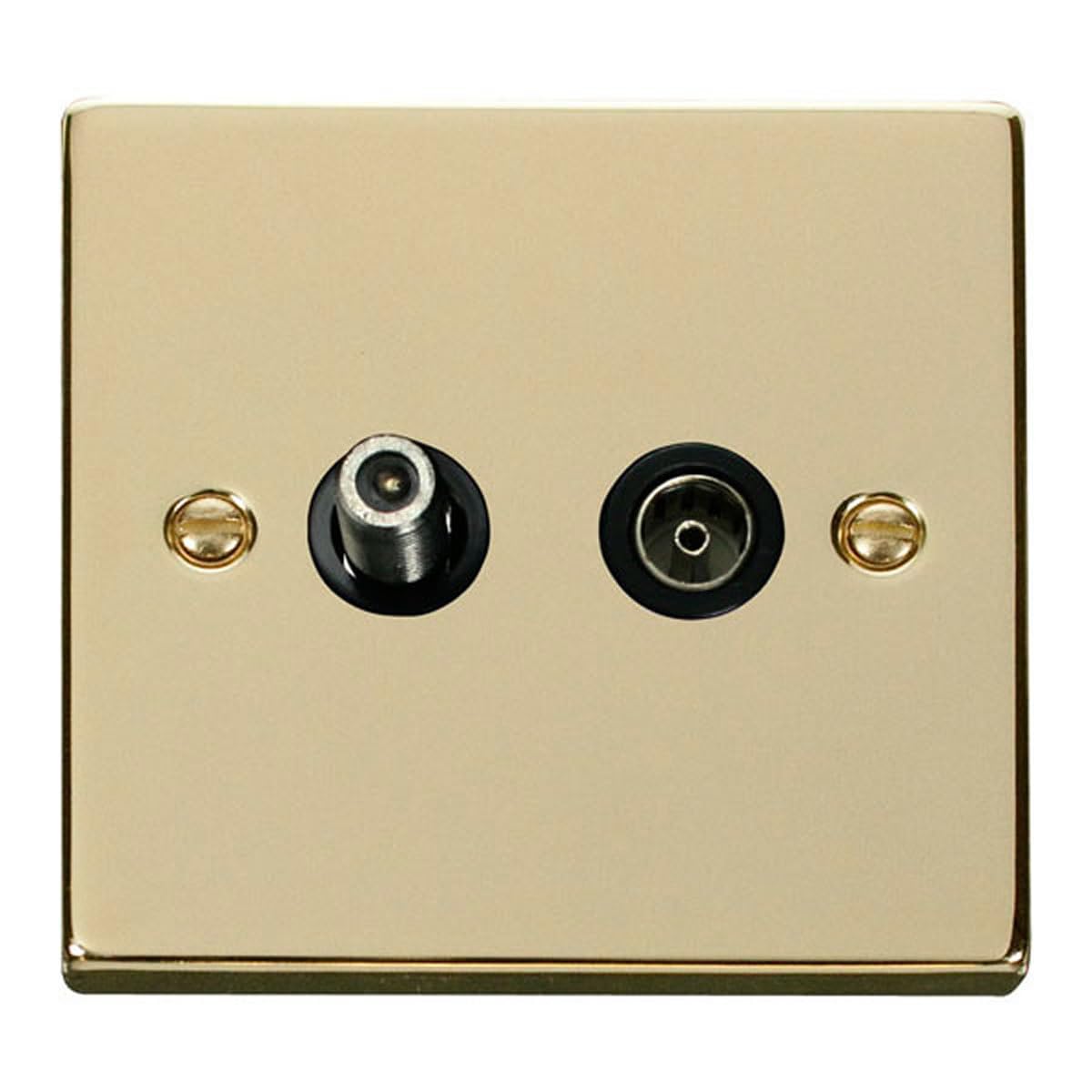 Click Polished Brass Satellite And Isolated Coaxial 1 Gang Socket - Black Insert