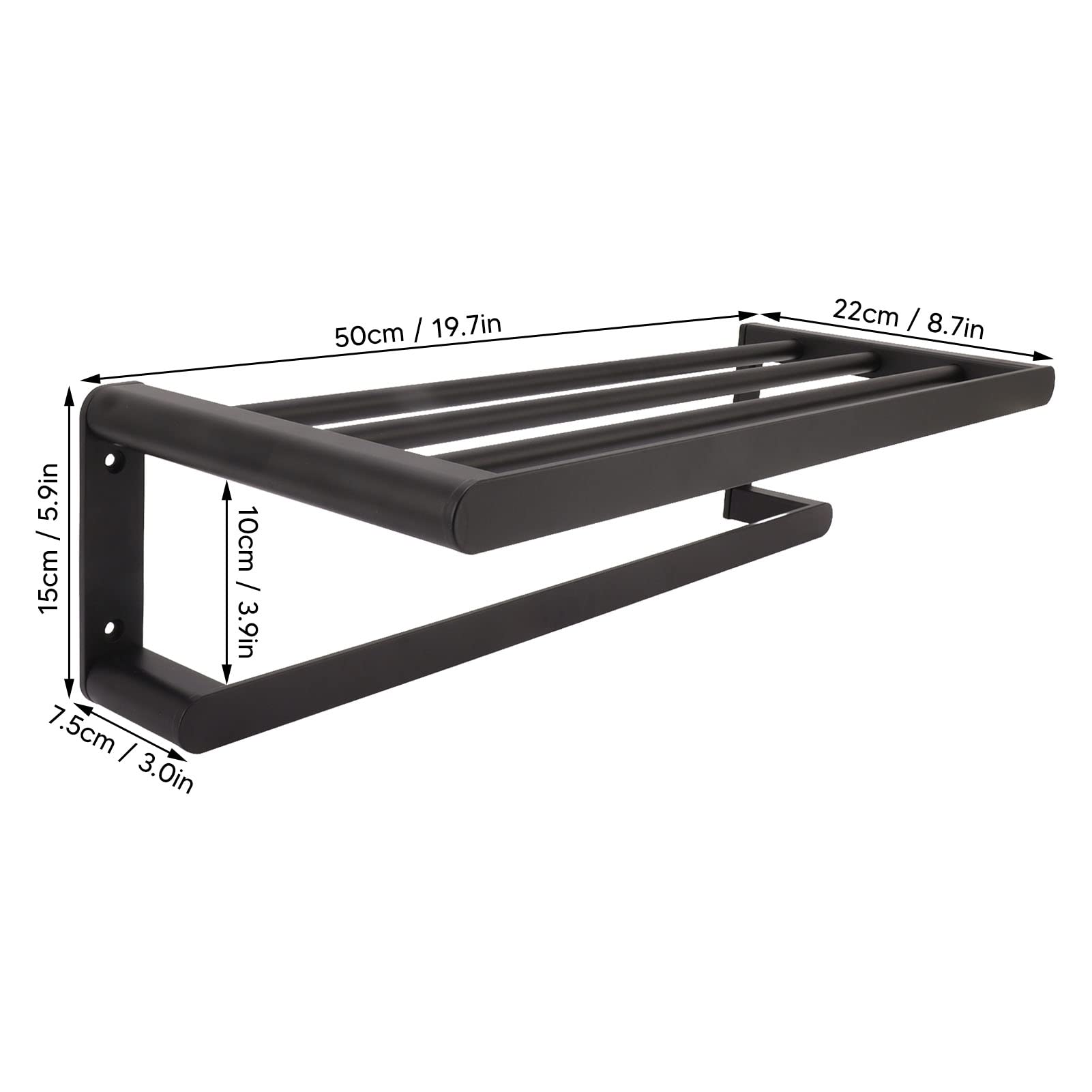 Półki łazienkowe Wieszak na ręczniki łazienkowe Space Aluminiowa półka na ręczniki do montażu na ścianie Wiertarka czarna (Black 50cm)