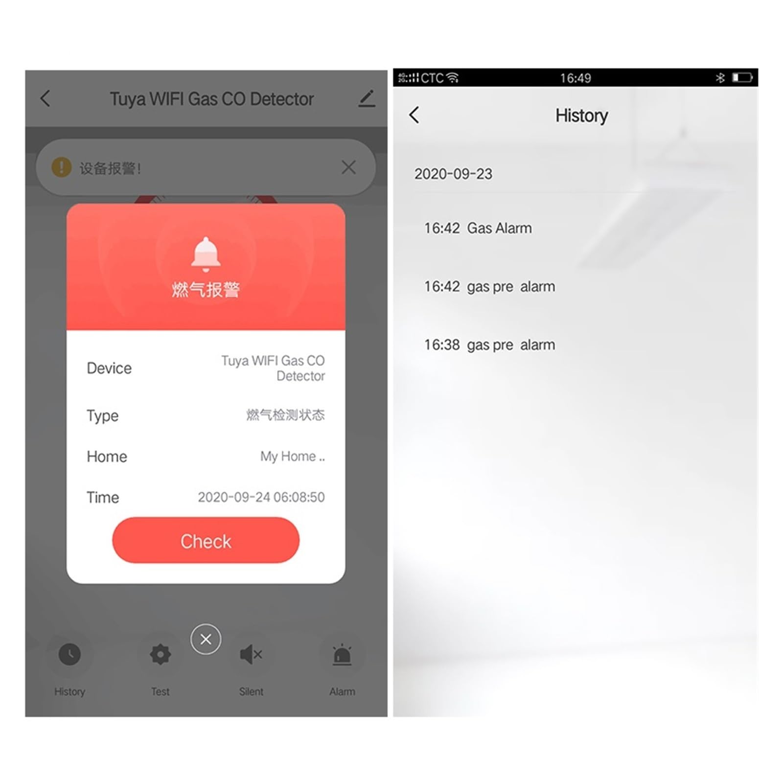 Tuya Smart Life GAS CO Alarm Wycieku Detektor Tlenku Węgla WIFI CH4 Metan Wyciek Paliwa Węgiel Dokładne Monitorowanie Czasie Rzeczywistym