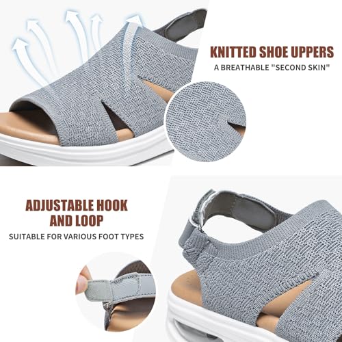 Image of ziitop Walking Sandals Women Orthopedic Sandals for Women Comfortable Arch Support Orthotic Platform Wedge Shoes Air Cushion Adjustable Strap Comfort Shoes for Summer Travel Beach Party Shopping Work