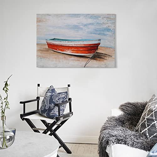 Vintage Poster Nautical Canvas Wall Art Hand Painted Red Boat Still Life Painting Modern Coast Pictu Wall Art Paintings Canvas Wall Decor Home Decor Living Room Decor Aesthetic 24X36Inch(60X90Cm) Fr #TOP4