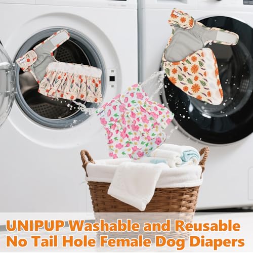Image of Female Dog Diapers Reusable No Tail Hole Period Panties Washable Diapers Female for Docked-Tail Frenchie French Bulldog Boston Terrier Without Tail (2 Pack Regular+2 Pack Skirts) U-WWDQB05S