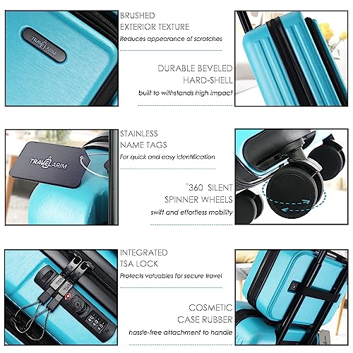 Image of 22 Inch Carry On Luggage, Carry On Suitcase with Wheels, Hardside Luggage Carry-On, Expandable Teal Small Suitcase, Hard Shell Carry-on Luggage, Spinner Luggage with Cosmetic Bag