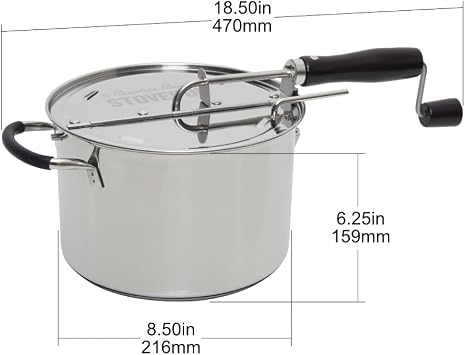 StovePop Stainless Steel Popcorn Popper - Gearless Hand Crank, Magnetic Lid, 6 Qt - Induction Range Compatible