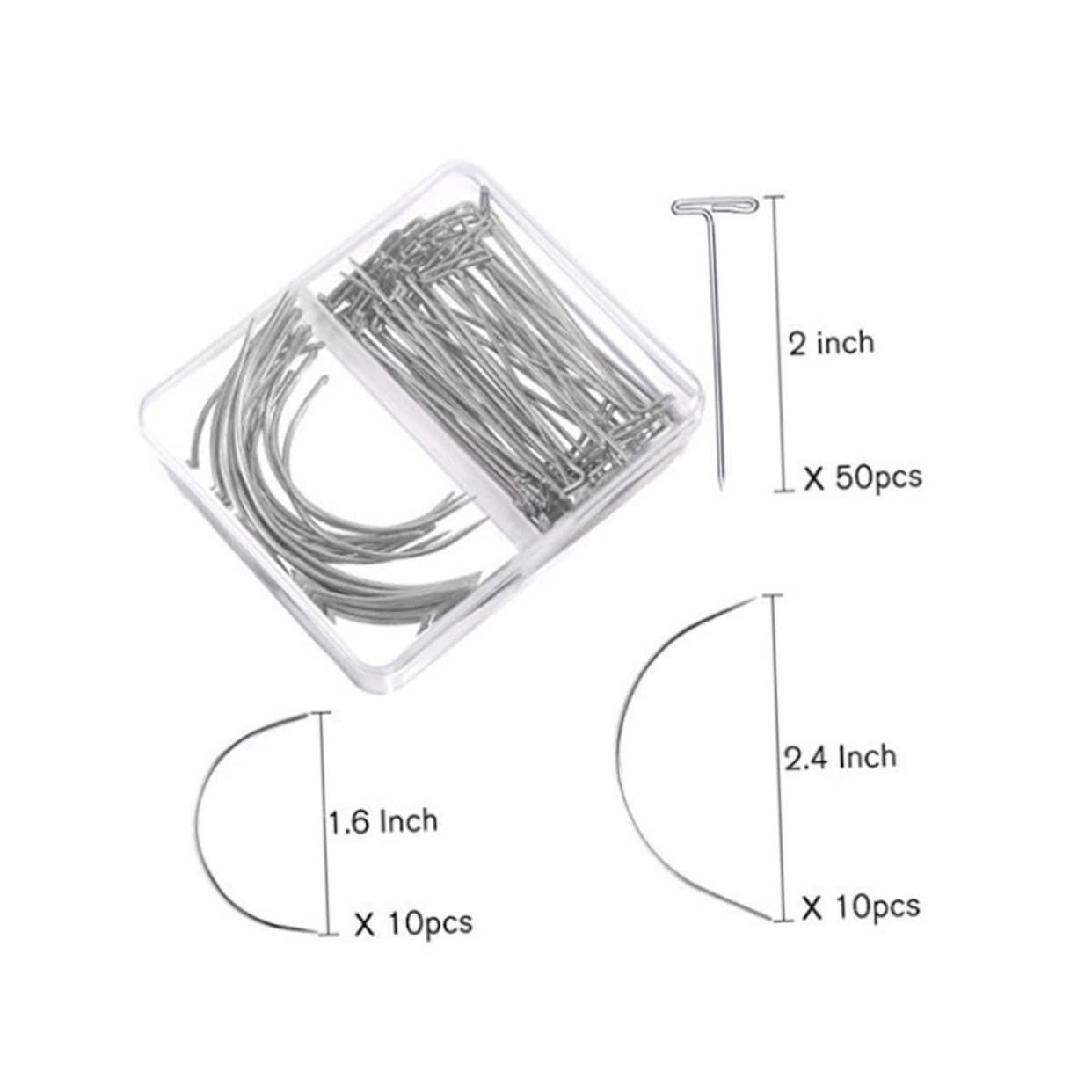 VILLCASE Leather Wig Stylus Curved Needles Handmade Pins 70pcs T-pins Set 2.5 3 Inch Curved Sewing Needles Boxed