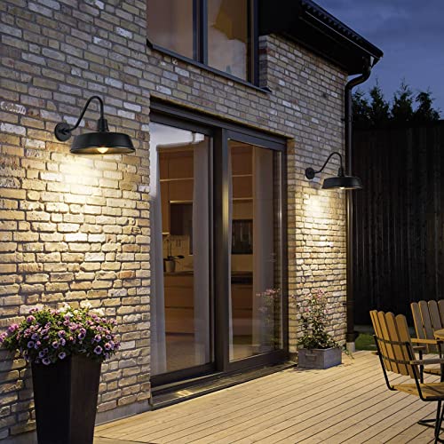 Image of 15 inch Barn Lights Outdoor Gooseneck Lighting, Dusk to Dawn Black Exterior Barn Lights for House, Farmhouse Wall Lighting Fixtures with Sensor for Porch Garage (2, 15 inch Diameter)