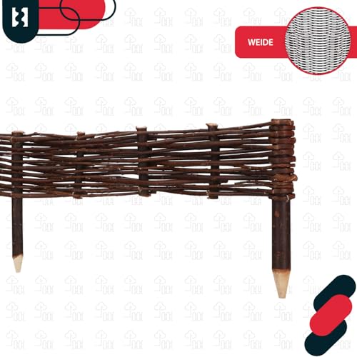 KOTARBAU® 5er Set Beeteinfassung - 100 x 10 cm - Weidezaun - Beetumrandung aus Weide - Beet Zaun - Mini Steckzaun - Abgrenzung für Blumen- & Kräuterbeet - Garten Deko - Weide - Braun