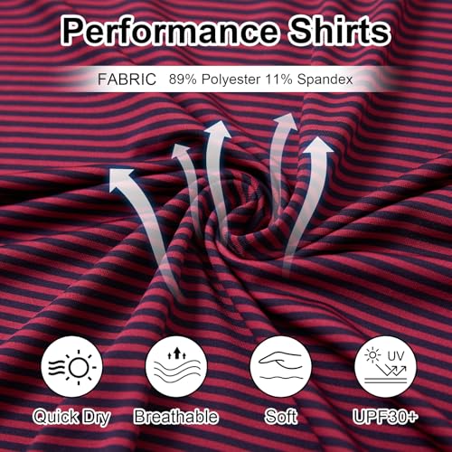 Image of Golf Shirts for Men - Dry Fit Moisture Wicking Short Sleeve Performance Sport Casual Striped Collared Mens Polo Shirt