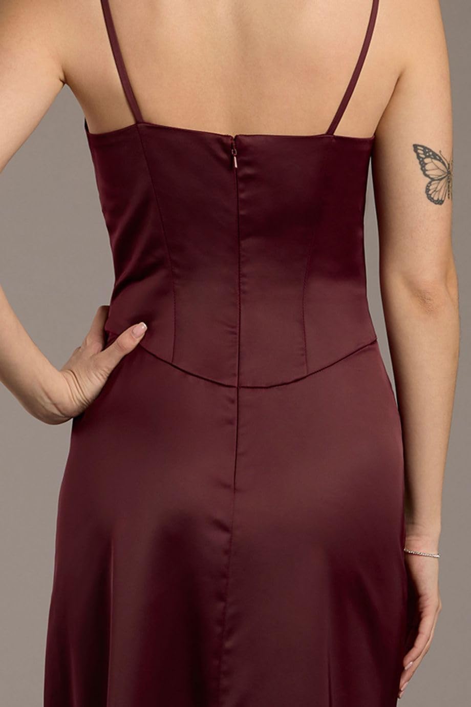 David's Bridal Stretch Satin Basque Waist Sheath Dress - Image 2