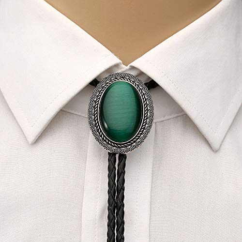 Image of AZORA Western Cowboy Bolo Tie Men Leather Necktie Leather Cord Turquoise Stone Bolo Ties for Men Women