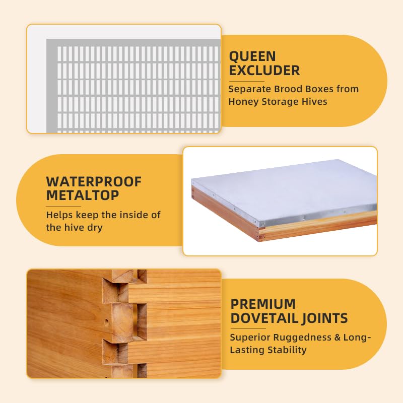 10Frame Langstroth Beehive, Wax-Coated with 100% Beeswax (2 Deep Box & 2 Medium Super No Frames Included) 4-Layer