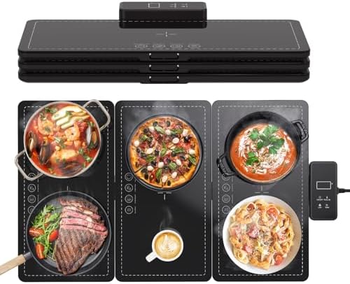 Electric Warming Tray, Warming Mat for Food Modular & Portable, 3 Temperature Settings, 4H Timer, Safety Lock, Fast Heating Food Warmer for Buffet, Party, Family Gatherings, Sabbath, Countertop