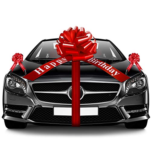 20 Inches Red Car Bow Happy Birthday Large Car Ribbon Bow and 5