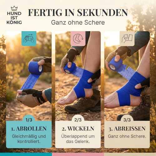 HUND IST KÖNIG selbstklebender Verband, elastische Binde 12x4,7m selbsthaftende Bandage, Haftbandage selbstklebend für Mensch & Tier, Fixierbinde - selbsthaftender Verband selbstklebend, Bandagen