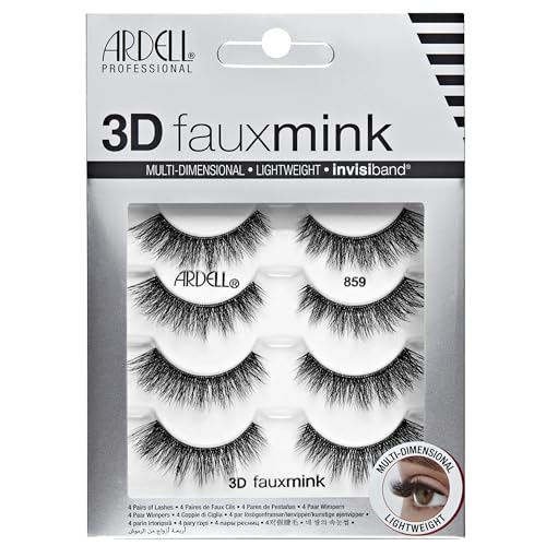 Ardell 3D Faux Mink Lashes – Lightweight Invisiband, Natural Lashes Faux Mink Demi Wispies, 4 Pairs