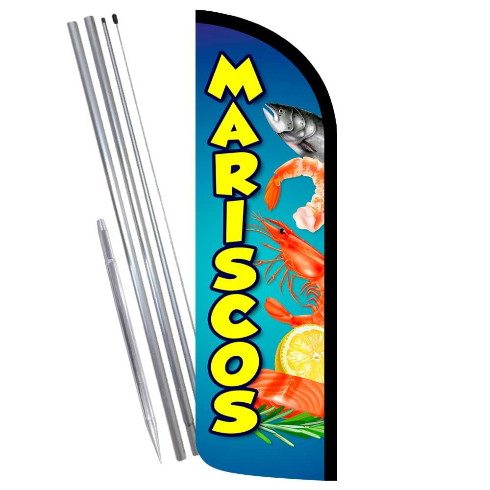 Vista Products Mariscos Premium Windless Feather Banner Flag Kit (Flag, Pole, & Ground Mt)