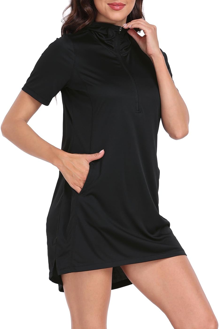 HDE Women's Short Sleeve Beach Coverup Dress with Hood UPF 50 Swim Cover Up - Image 4