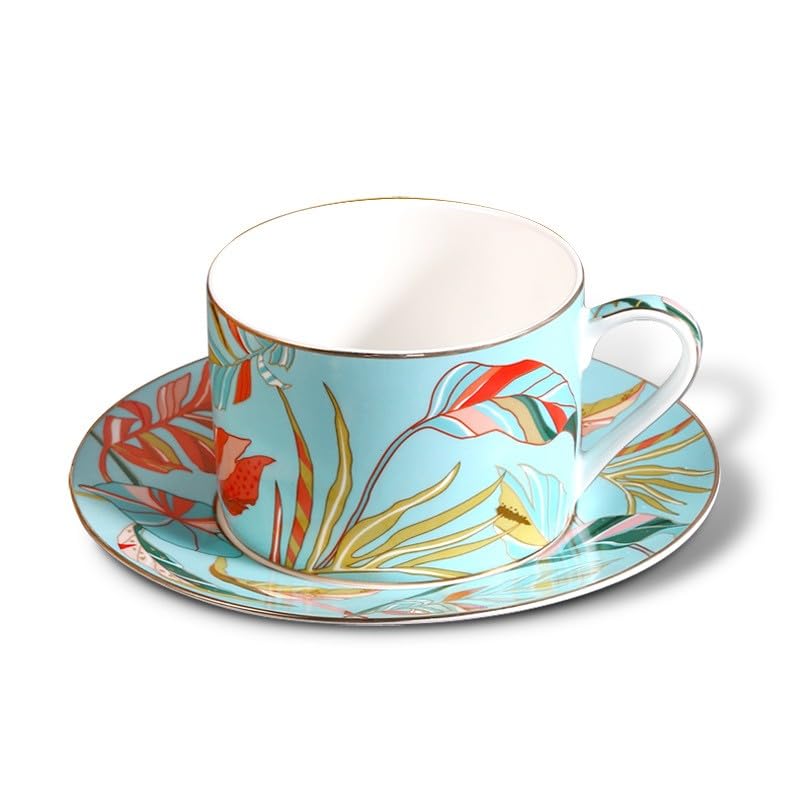 Set di tazze e piattini da caffè e tè in ceramica foglie colorate set di tazze da caffè e piattini in ceramica piatto per tazza da latte e succo regalo di compleanno per ufficio e casa