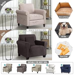 Ruaozz Stretch Chair Sofa Slipcover 1 Piece Chair Cover with Arms Non Slip Armchair Cover Soft Jacquard Furniture Protector with 1 pcs Throw Pillow Cover (1 Seater, Chocolate) Ruaozz Stretch Chair Sofa Slipcover 1 Piece Chair Cover with Arms Non Slip Armchair Cover Soft Jacquard Furniture Protector with 1 pcs Throw Pillow Cover 1 Seater Chocolate