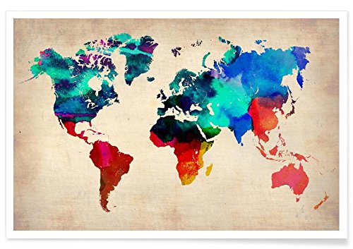 Juniqe® Posters 60x90cm World Maps - Design World Watercolor Map (Format: Landscape) - Pictures, Art prints & Prints by independent artists - Artistic world & country maps - Designed by Naxart