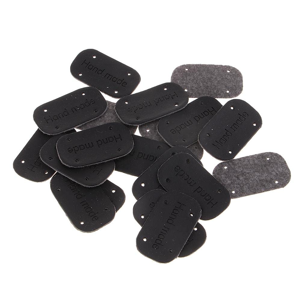 20/Pack PU Leather Hand Made Tags Craft Label Patches Clothing Accessories Black Trims Embellishments & Finishes Sewing Crafts-image-18