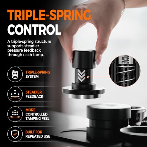 Image of IKAPE 58.35MM Low-Profile Espresso Impact Tamper with Sound Feedback, 15lb /30lb Interchangeable Springs, Espresso Hand Tamper with Triple-spring System, Fits Over 58mm portafilters
