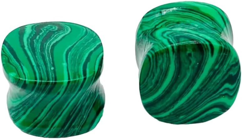 Uni Craft Green Malachite Crystal Handmade Ear Gauges Plugs, 8g (3mm) to 2-1/8 inch (54mm), Double Flared Cushion, Pair