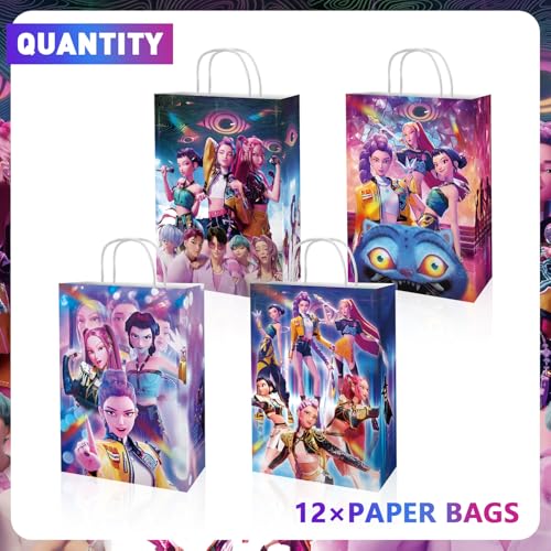 Demon Hunters Birthday Decorations, 12PCS Party Goodie Gift Bags, Including 4 Patterns Double Sided Printed Ideal for Boys Girls Kpop Theme Party Supplies - Image 5