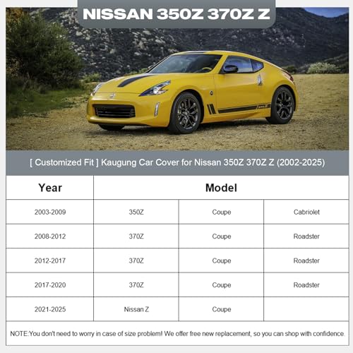 Image of Kaugung Car Cover Custom Fit for 350Z 370Z Z (2002-2026), 6 Layers Waterproof All Weather for Automobiles Full Exterior Cover Rain Sun Snow Protector with Door Zipper. Silver