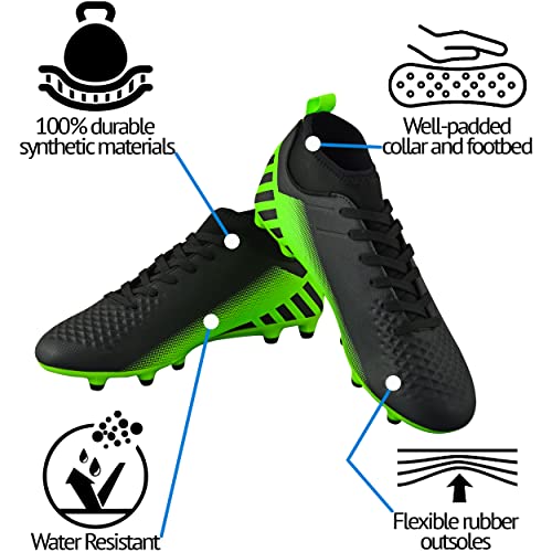Vizari Santos FG Adult Soccer Cleats for Outdoor Play | Mid-Cut High Ankle Football Shoes for Mens | Molded TPU Outsole with Round Studs for Stability & Maximum Traction Black/Green3