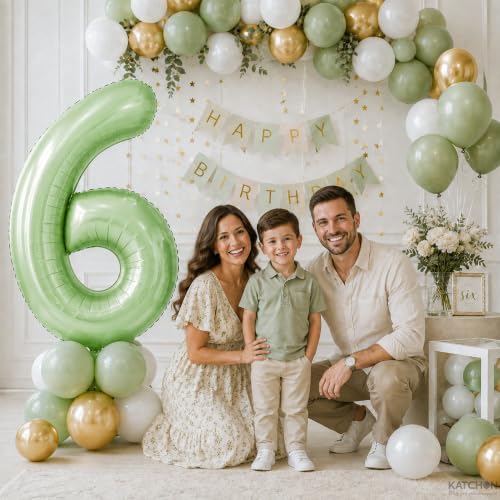 Image of KatchOn Giant Sage Green 6 Balloon Number - 40 Inch | 6th Birthday Decor