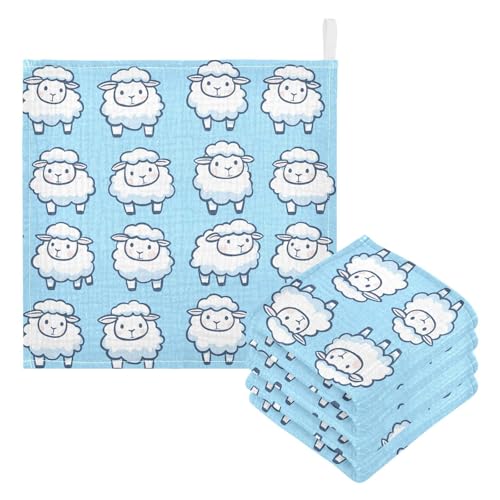 vvfelixl Baby Muslin Washcloths Cartoon White Sheep with Blush Baby Burp Cloths Cotton Babys Face Towel for Newborn Infants Boys Girls Soft and Absorbent 11.8 X 11.8 in, 3 Pack3