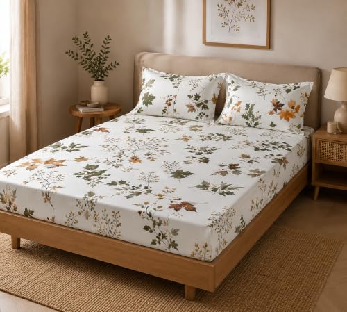 Image of LOOMLYFE 300 TC Microfiber Soft Cotton Bedsheet for Double Bed, Size 90X100 Inches with 2 Large Size Pillow Covers Without Joint - WhiteMaple