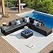 OUTLIVING Rattan & Wicker 7 Seater Sofa Set with Table for Garden Patio Furniture Sofa Set for Outdoor Area (Black & Grey)