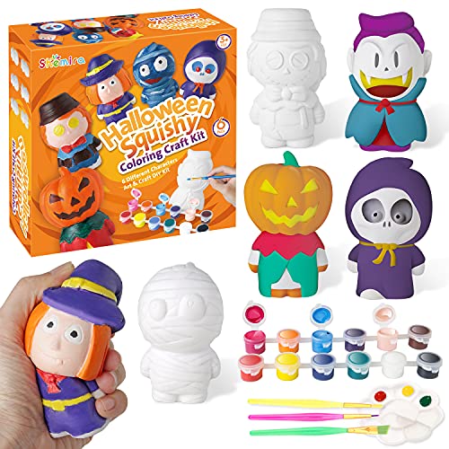 Shemira Halloween Craft and Art kit for Kids, DIY Coloring Squishy Toy Set with 6 Slow Rising Squishies for Halloween Party Favors,Halloween Toys Gift for Kids,Make Your Own Squishies,Art Activity