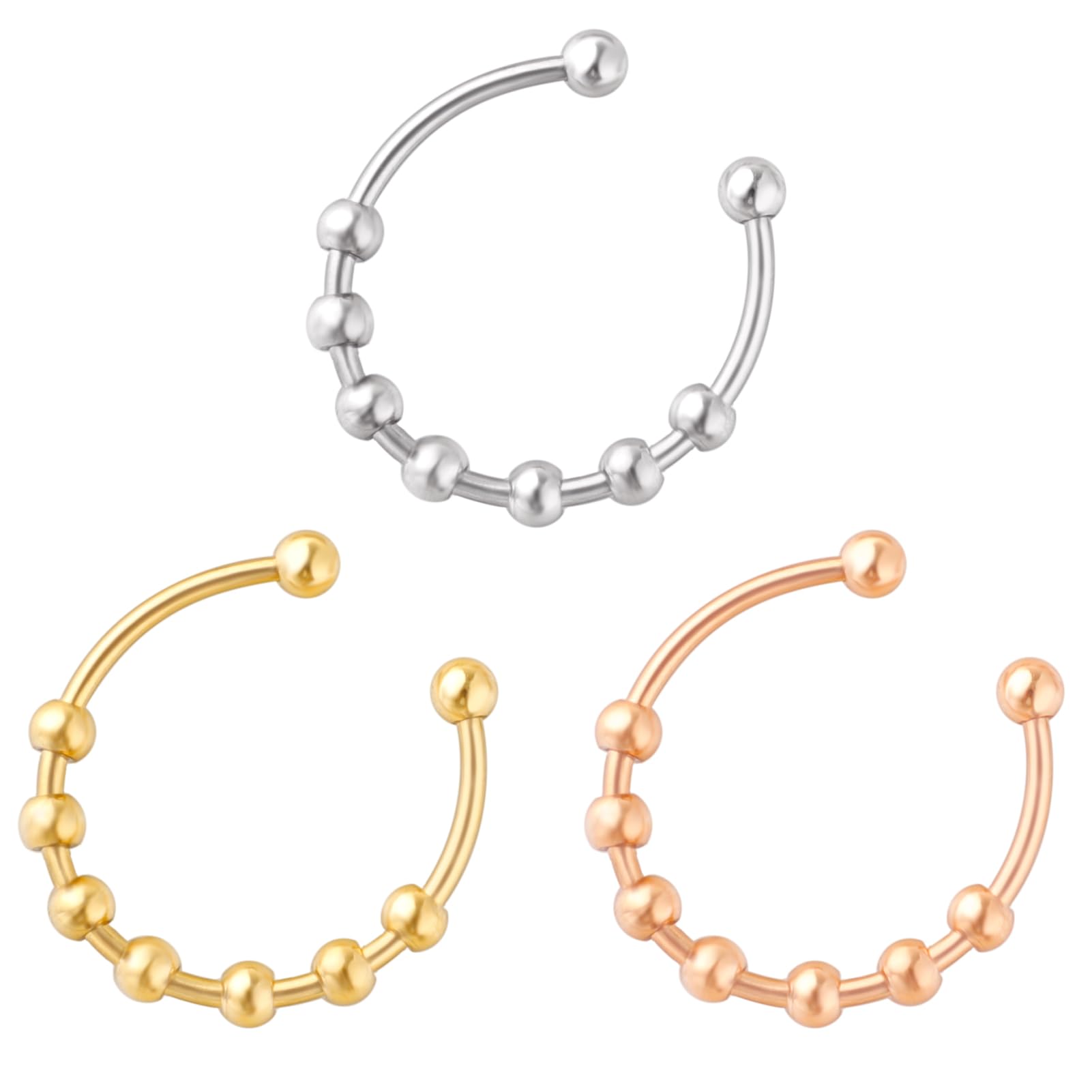 Open Rings Unisex Anxiety Rings 3Pcs Adjustable Bead Diy Stress Relief Rings