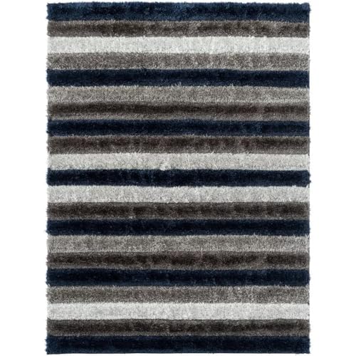 Image of Super Soft Floor Area Rug 6 x 8 Feet Soft Smooth Thick Non-Slip Fluffy Shaggy Carpet for Bedroom, Drawing, Kids Room, Office with Upto 2 Inch Microfiber High Pile (Blue White B)