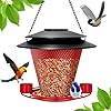 Solar bird feeders metal wild bird feeder outside hanging outdoors backyard for birding wildlife birds feeders rust resistant red  urban country home decor