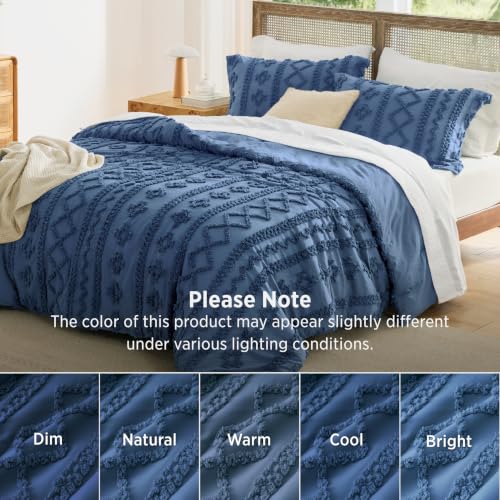 Image of Bedsure Tufted Boho Comforter Set King,Bedroom Decor Bedding Set Slate Blue