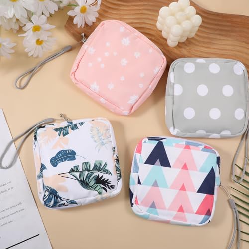 Image of Skrfren 4 Pack Portable Sanitary Napkin Storage Bags, Reusable Mini Pouch for Purse, Menstrual Period Bags, Feminine Care Period-Bags Kit