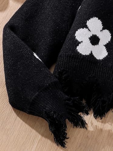 Girls Floral Print Pullover Sweaters V Neck Long Sleeve Cute Crop Tops4