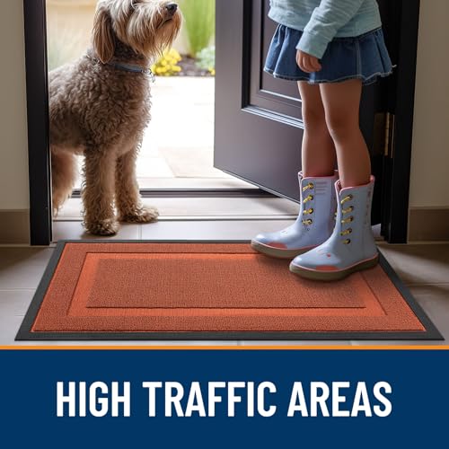 Image of OLANLY Front Door Mat Indoor Outdoor Entrance, Waterproof All-Season, All-Weather Doormat, Sturdy Natural Rubber, Low Profile, Easy Clean Patio Porch Entryway Mat, 71x47, Vermillion Red