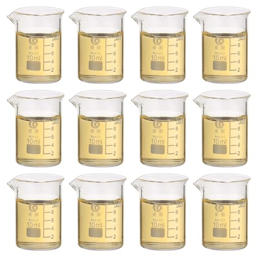 Image of PATIKIL 10ml Low Form Glass Beaker, 12Pcs 3.3 Borosilicate Glass Beakers Graduated Measuring Cup with Spout for Lab Experiment, Cooking and Baking, Clear