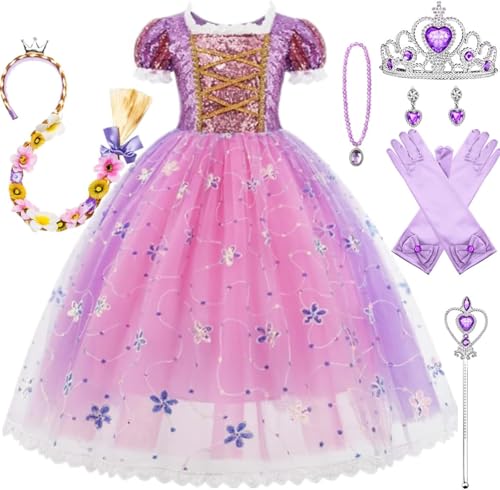 Kosplay Fille Robe de Princesse Raiponce avec Accessoires Déguisement de Princesse Tulle Maxi...