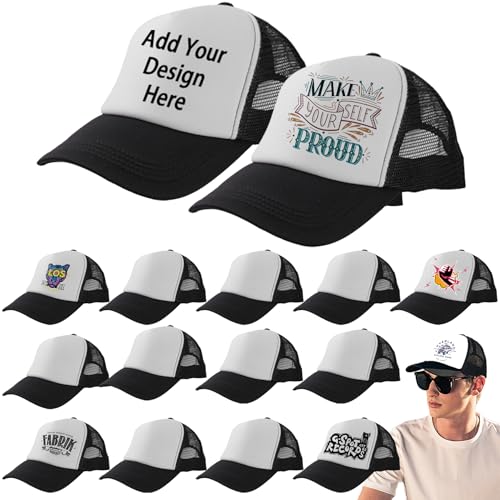 LYDTICK 15 Pack Trucker Hats Bulk Sublimation Blanks Wholesale Mesh Baseball Cap DIY Custom Hats for Men Women, Black & White
