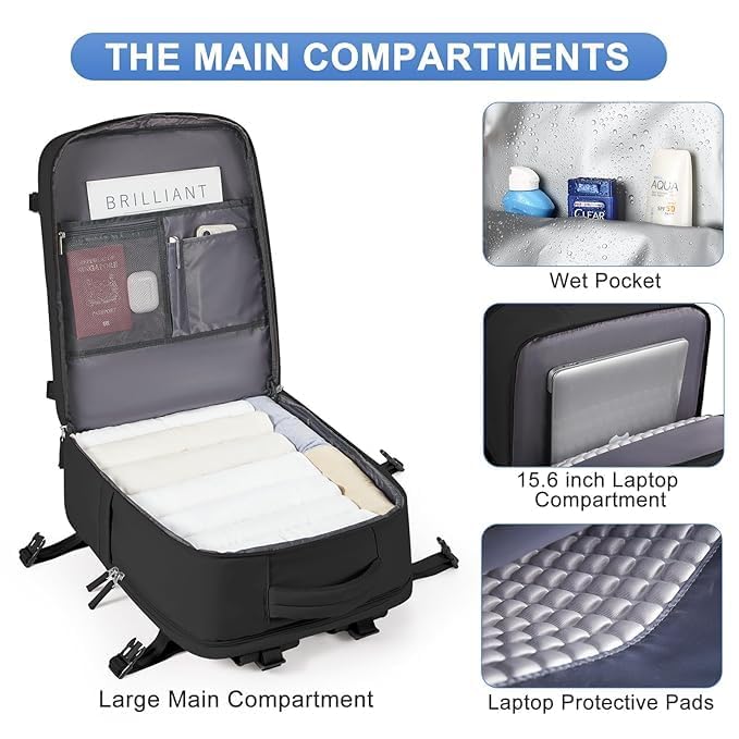 Image of Travel Backpack for Men & Women Cabin Bag, Water Resistant Carry On Luggage with Laptop Compartment, Shoe Pocket, Anti Theft Pocket, USB Port, Chest Buckle, Underseat Flight Travel Bag