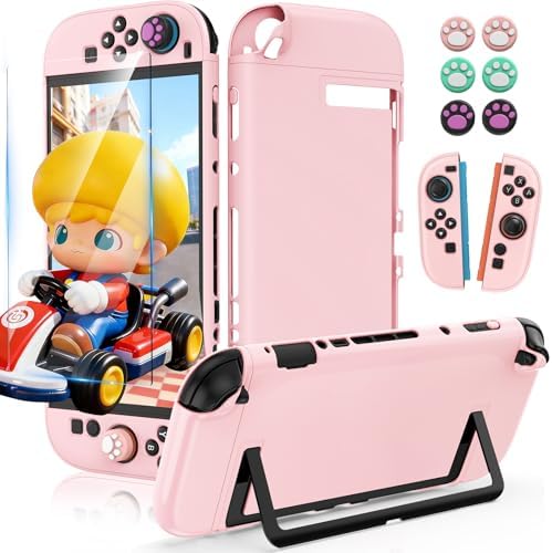 （05:00時点） CMANBAH Nintendo Switch 2（2025）対応ハードカバー Switch2 カバー ドック・スタンド対応 全面保護【 6枚サムグリップキャップ +高感度保護フィルム】Joy-Con分体式設計 着脱簡単 超薄 スイッチ2ケース 7.9インチ(ピンク)